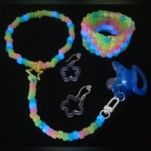 sour patch Kawaii Kandi Kid drop star Necklace Cuff Earrings Binky jewelry set